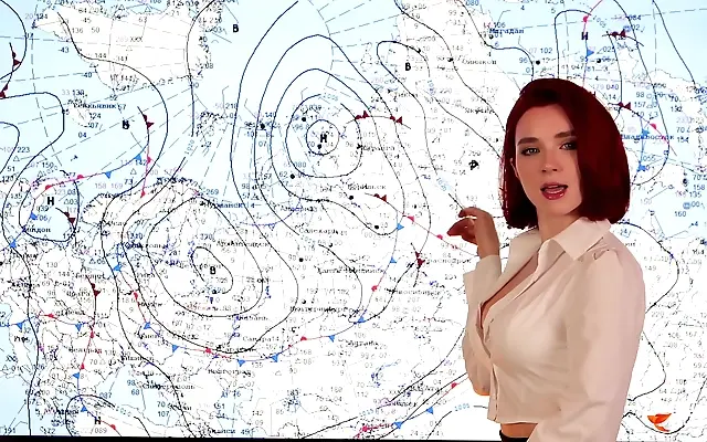 Busty Redhead Weather Girl Takes Double Load in Passionate On-Air Encounter