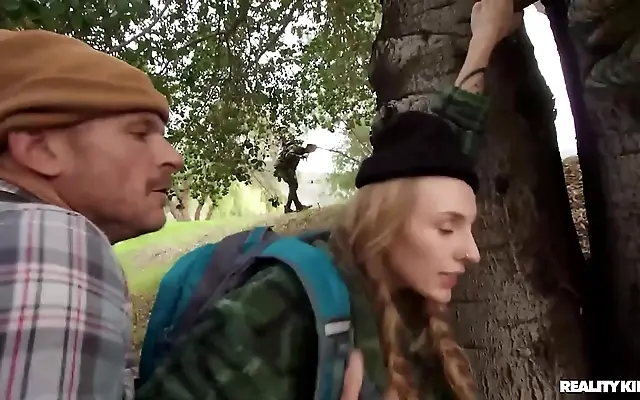 Sneaky outdoor thrill in the woods with a passionate doggystyle session