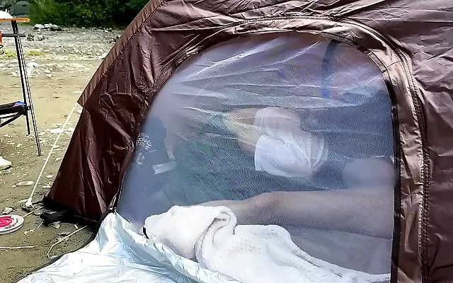 Sexy Japanese Babe Sneaks Blowjob in Tent During Camp Trip