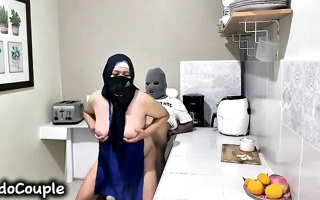 Curvy Hijab Housewife Seduces in Homemade Kitchen Passion