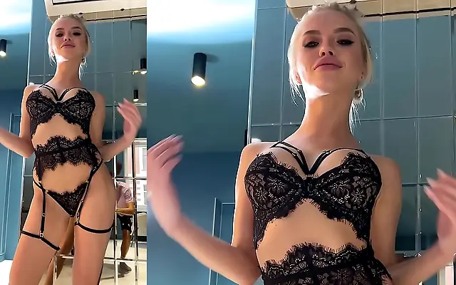 Amid sleek studio props Mila and Amanda tease with wet kisses and tight rides