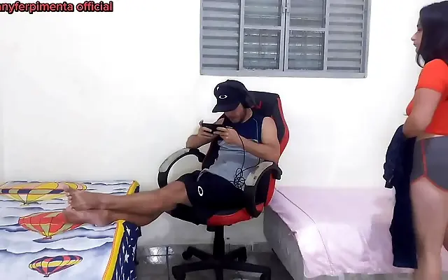 Step sister caught changing gets taken hard on the gamer chair