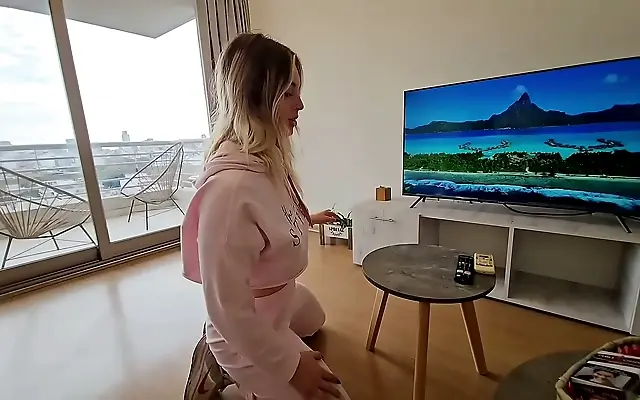 Beautiful blonde with a huge ass rides my cock hard for a creamy finish