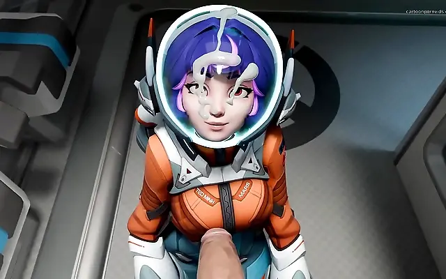 Overwatch slut gives an intense blowjob and swallows hard