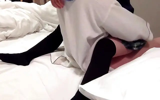 Petite amateur in fishnet stockings rides cock with sensual creampie passion