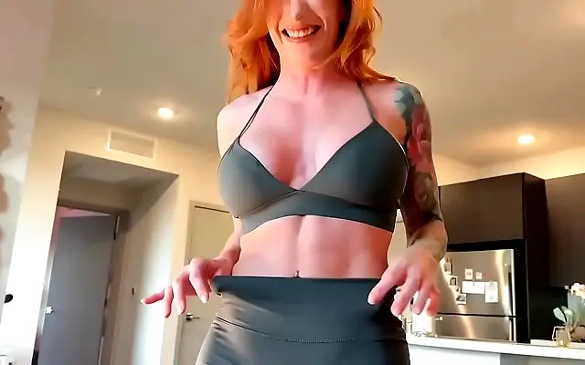 Redhead Goddess Rides Gym Beast in Living Room